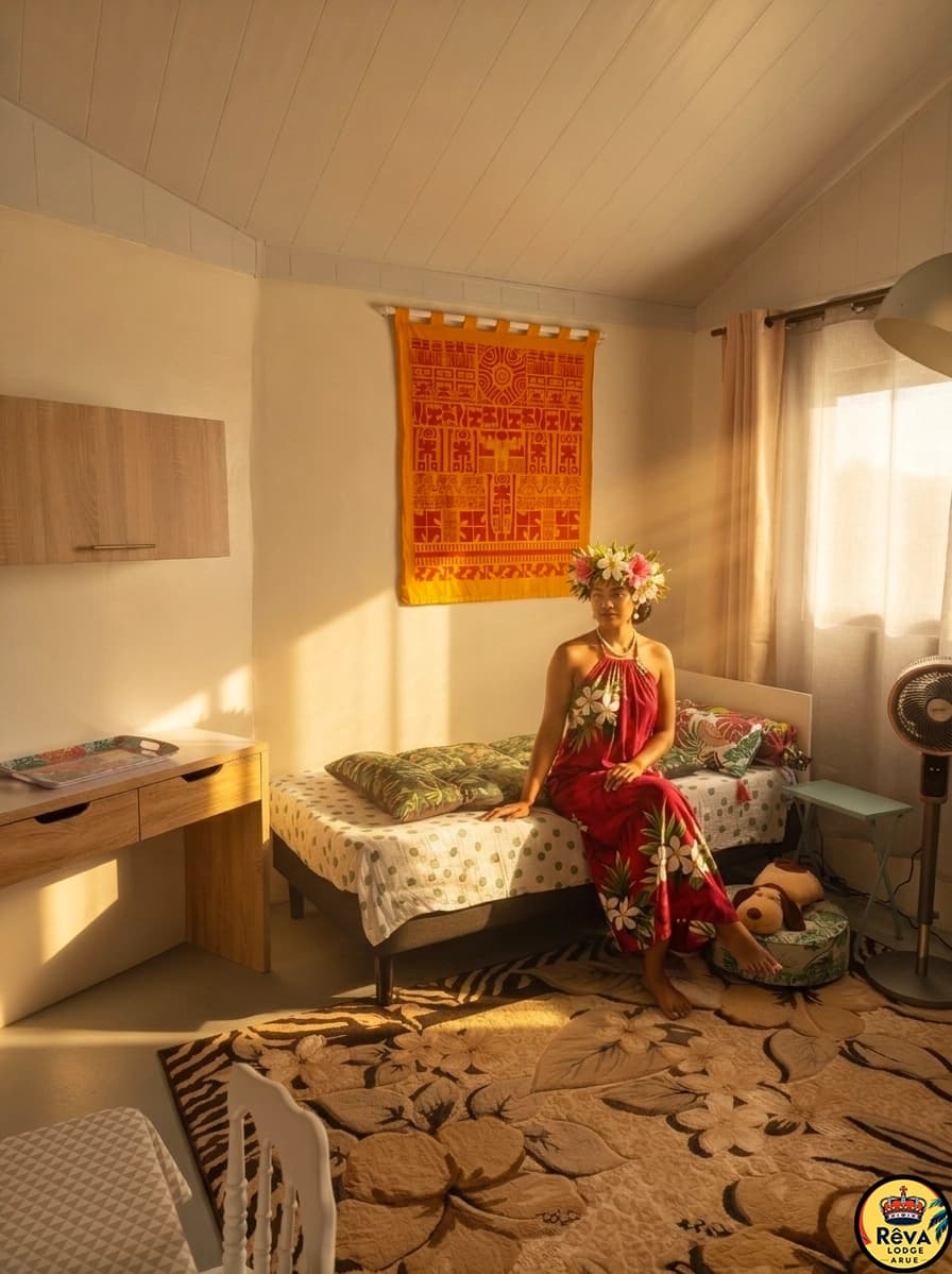 Chambre d'enfant avec lit simple et tenture orangée