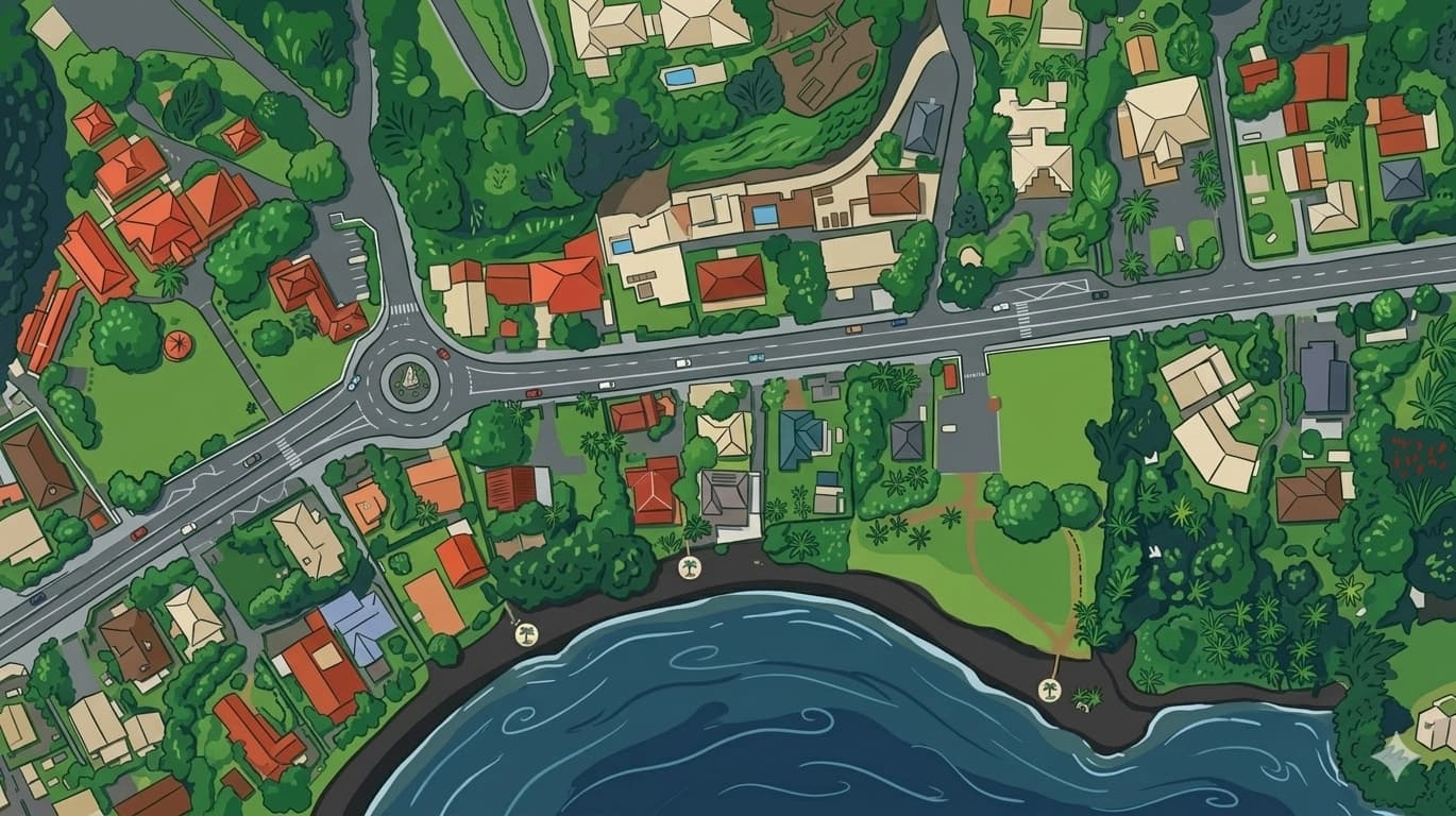 Plan d'Arue avec l'emplacement du studio Rêva Lodge